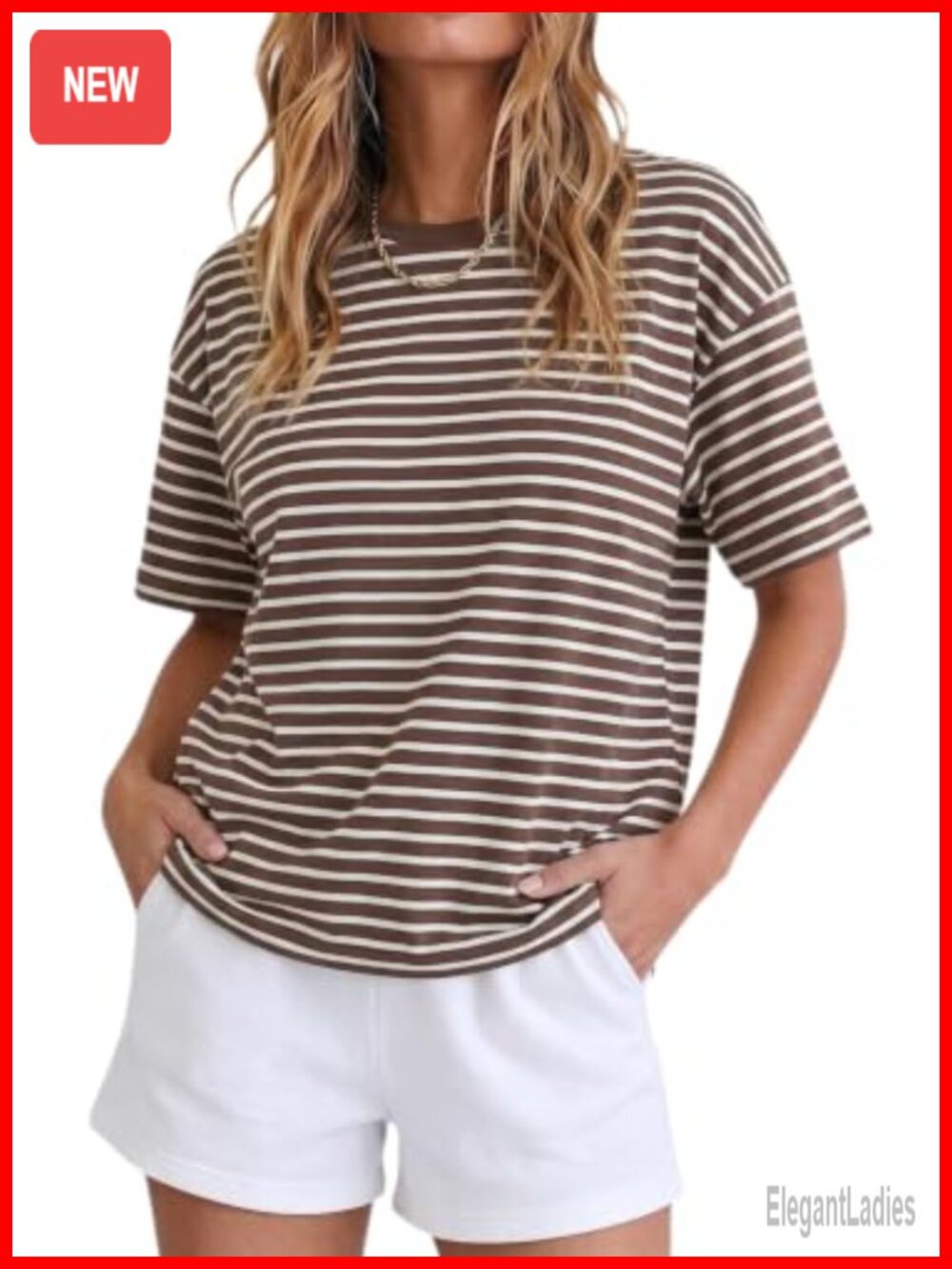 Women's Vintage Boxy Cropped Tee Short Sleeve Striped Loose Fit Casual Top